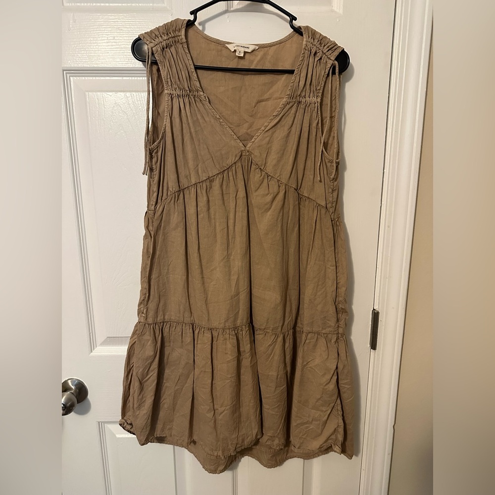 PRICE DROP Lucky Brand Poplin Shoulder Cinched Mini Dress Dull Gold Size S - Picture 4 of 8
